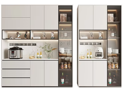 Modern Wine Cabinet Design With Glass Doors LED Lighting And Wine Bottles 3d model