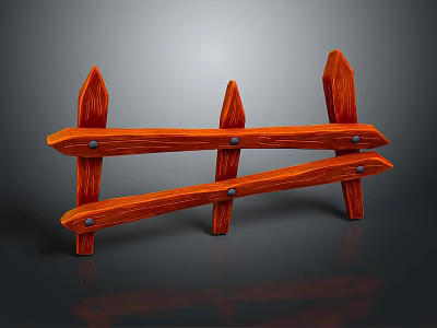 Decorative Wooden Garden Fence With Pointed Posts And Horizontal Rails 3D Render Model 3d model