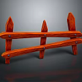 Decorative Wooden Garden Fence With Pointed Posts And Horizontal Rails 3D Render Model