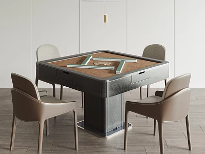 Modern Entertainment Table Setup With Mahjong Tiles And Four Chairs 3d model