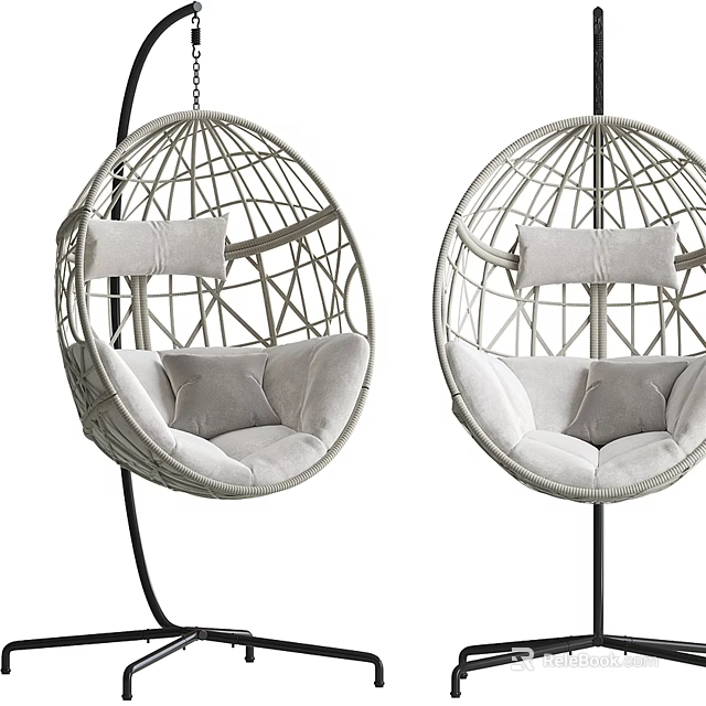 Hanging Wicker Egg Chair with Soft Cushions Modern Design Set of Two 3d model 