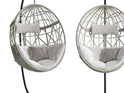 Hanging Wicker Egg Chair with Soft Cushions Modern Design Set of Two 3d model