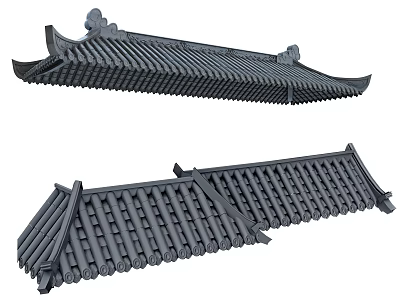 Traditional Chinese Roof Components With Classic Tile Design And Curved Eaves 3d model
