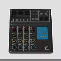 Professional Audio Mixer Control Panel With Colorful Knobs And Blue