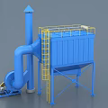 Industrial Dust Collection Equipment With Blue Body Yellow Ladder Platform Pipes And Fan