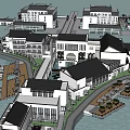 Waterfront Hotel Architecture Complex Featuring Modern Buildings And Surrounding Water Layout 3d model