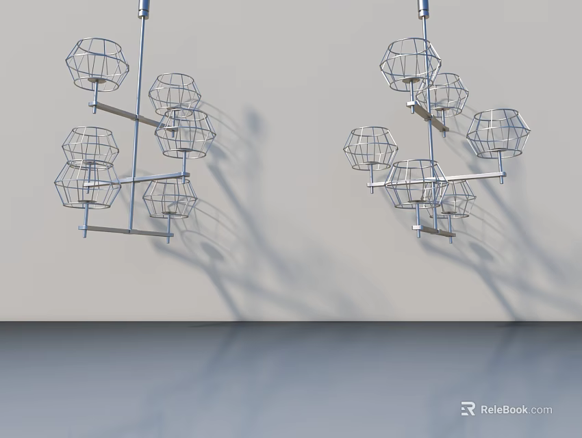 Swing Door With Hanging Metal Hexagonal Frame Structures On White Wall 3d model