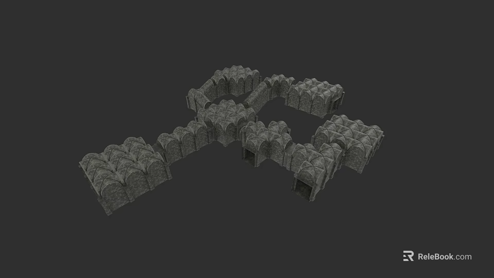 Garden Landscape Design With Interconnected Stone Structures And Curved Pathways 3d model 