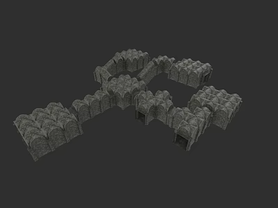 Garden Landscape Design With Interconnected Stone Structures And Curved Pathways 3d model