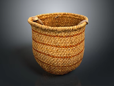 Handwoven Striped Storage Basket For Daily Household Use With Natural Material And Crafted Design 3d model