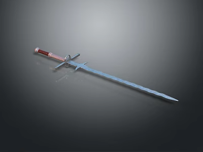 Weapon Sword With Red Handle Blue Blade Sharp Edge Isolated On Dark Background 3d model