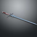 Weapon Sword With Red Handle Blue Blade Sharp Edge Isolated On Dark Background