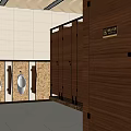 Public Toilet Interior With Wooden Stalls Mirrors Clean Sinks And Bright Lighting