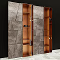 Gray Textured Wall With Layered Wooden Bookshelves In Minimalist Interior Design
