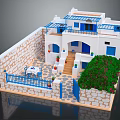 Mediterranean Style Detached Villa With White Walls Blue Accents Stone Courtyard Stairs And Greenery
