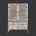 Vintage Wooden Display Cabinet With Double Glass Doors And Storage Drawers