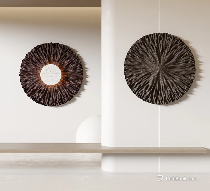 Textured Circular Wall Decor With Illuminated Accent In Minimal Space 3d model