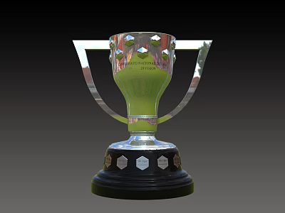 Silver Plated Trophy With Dual Handles And Black Base Hexagonal Accents Shiny Surface 3d model