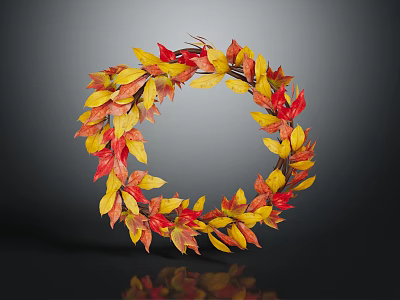 Colorful Autumn Leaf Wreath Featuring Red and Yellow Leaves for Home Decor 3d model