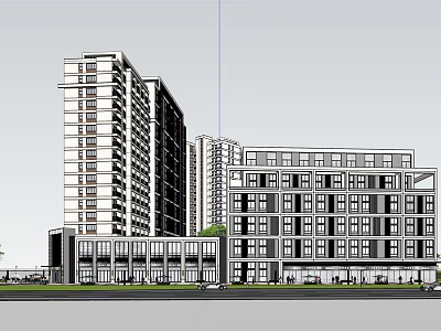 Modern Commercial Street With Tall And Multi Story Buildings And Shops 3d model