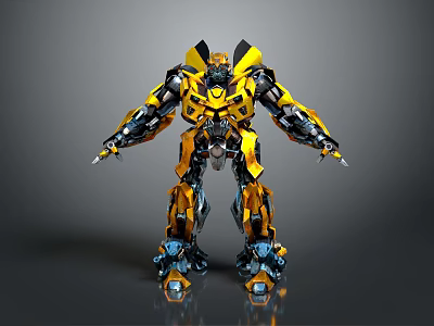 Yellow And Black Mechanical Robot With Standing Pose And Armor Details 3d model