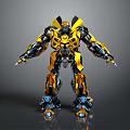 Yellow And Black Mechanical Robot With Standing Pose And Armor Details 3d model