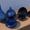 Elegant Glass Vases Blue And Black Different Shapes Placed On Wooden Shelf Home Decor