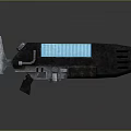 Futuristic Sci Fi Weapon with Black Metallic Body Glowing Blue Energy Core Mechanical Grip Design