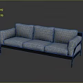 Modern Three Seater Sofa With Gray Fabric Cushions And Black Metal Legs