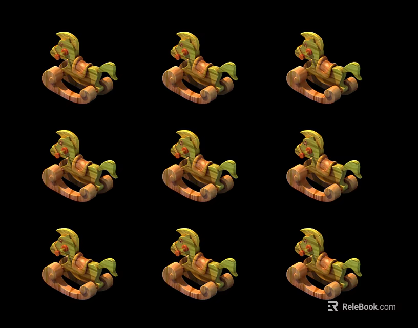 Nine Seahorse Shaped Building Blocks Toys Arranged in Grid Pattern 3d model 