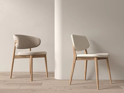 Light Gray And White Fabric Dining Chairs With Wooden Legs Modern Minimalist Design 3d model