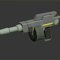 Futuristic Gray Gun 3D Model With Blue Glowing Stripe And Barrel Grip Design