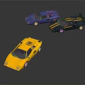 Colorful Sports Car Models With Blue Black And Yellow Stylish Designs