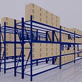 Blue Industrial Storage Racks in Warehouse Storage Area With Cardboard Boxes