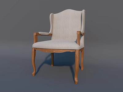 Elegant Classic Dining Chair With Wooden Frame Armrests And Light Fabric Seat Backrest 3d model
