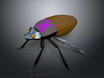3D Insect Model With Yellow Back Purple Patterns Silver Head And Black Legs 3d model