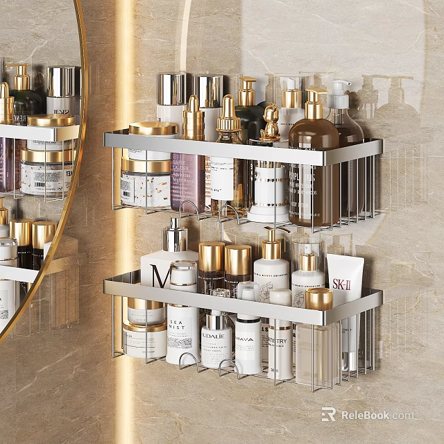 Modern Wall Mounted Bathroom Shelf With Gold Accents Layers For Skincare Products And Toiletries 3d model 