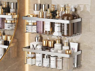Modern Wall Mounted Bathroom Shelf With Gold Accents Layers For Skincare Products And Toiletries 3d model