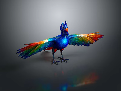Colorful Bird With Spread Vibrant Rainbow Wings Blue Body And Iridescent Feathers 3d model