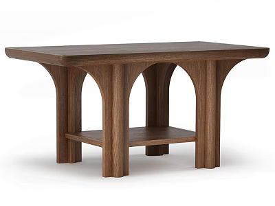 Modern Solid Wood Dining Table With Arch Legs And Lower Shelf 3d model