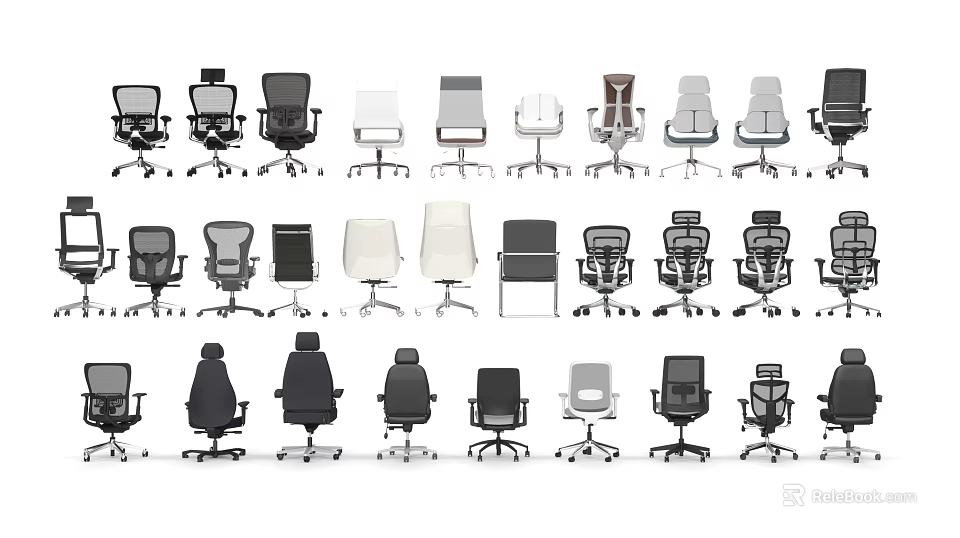 Variety of Ergonomic Office Chairs with Different Designs and Color Options 3d model 