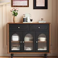 Wooden Sideboard With Drawers Glass Doors And Vase Coffee Machine On Top