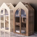 Wooden Pet House With Arch Glass Door And Indoor Stair Platform Design