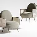 Modern Light Gray Single Sofa With Rattan Armrests And Metal Legs Design