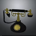 Vintage Retro Telephone with Gold Accents and Black Body Classic Electronic Appliance