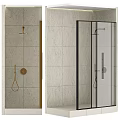 Minimalist Modern Shower Sauna Interior With Beige Tile Walls Glass Enclosure And Black Fixtures