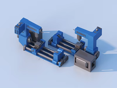 Twin Blue RENAULT Industrial Robotic Arms With Mechanical Components For Manufacturing 3d model