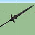 Ornate Medieval Sword With Carved Hilt And Intricate Metal Blade Design
