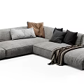 Modern Gray Sectional Sofa Set With Plush Pillows And Knitted Throws 3d model