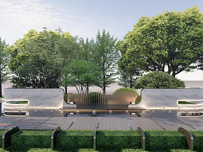 Modern Garden Feature Wall With Lush Trees And Water Reflection In Landscape Design 3d model